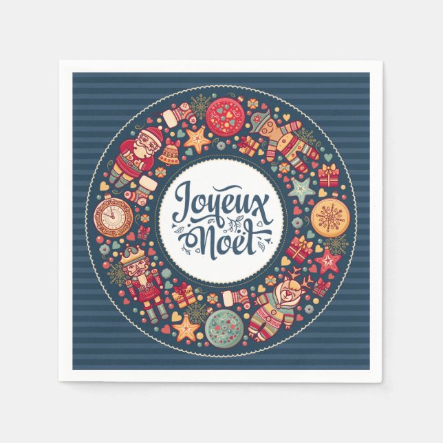 Servilleta De Papel Joyeux Noel Navidades de moda tradicionales  (Anverso)