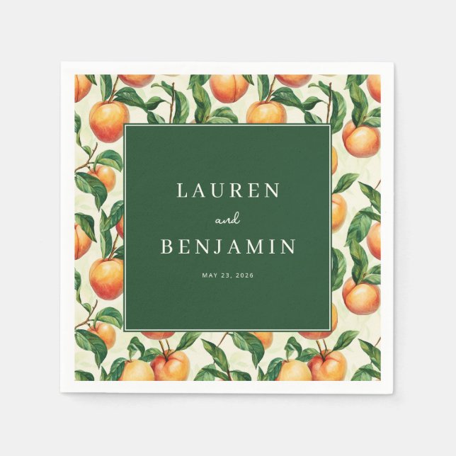 Servilleta De Papel Joyful Green Peach Illustration (Anverso)
