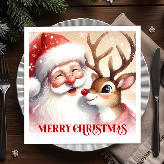 Servilleta De Papel Joyful Santa and Rudolph Christmas Napkins Dinner  (Joyful Santa and Rudolph Christmas Napkins Dinner Tableware

)