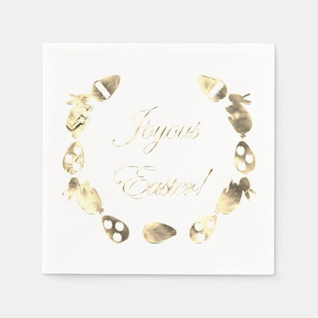 Servilleta De Papel Joyous Easter Bunny Egg Elegant Yellow Gold Easter (Anverso)