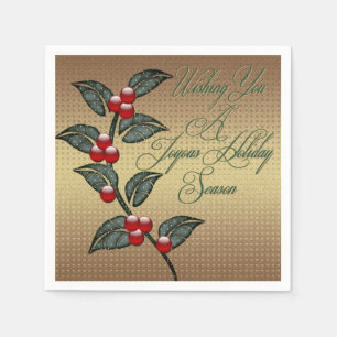Servilleta De Papel Joyous Holiday Gold Navidades Holly Napkins