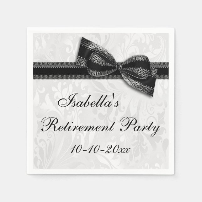 Servilleta De Papel Jubilación de Damask y Black Faux Bow (Anverso)