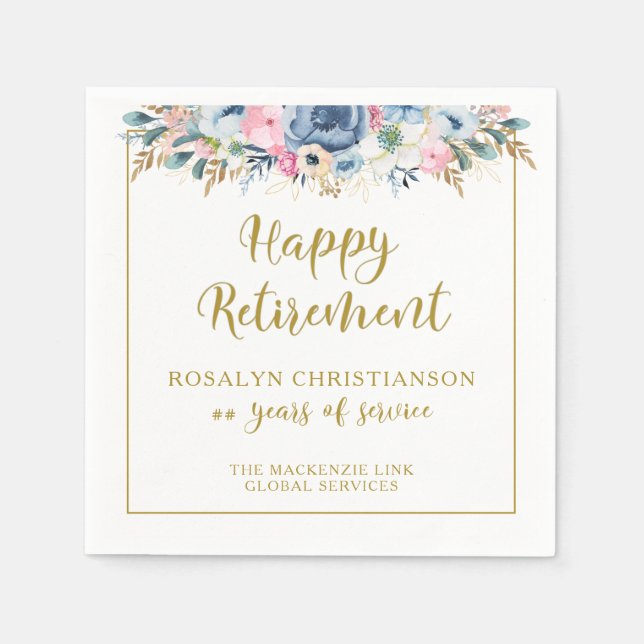 Servilleta De Papel Jubilación moderna Elegante Script Dorado Floral (Anverso)