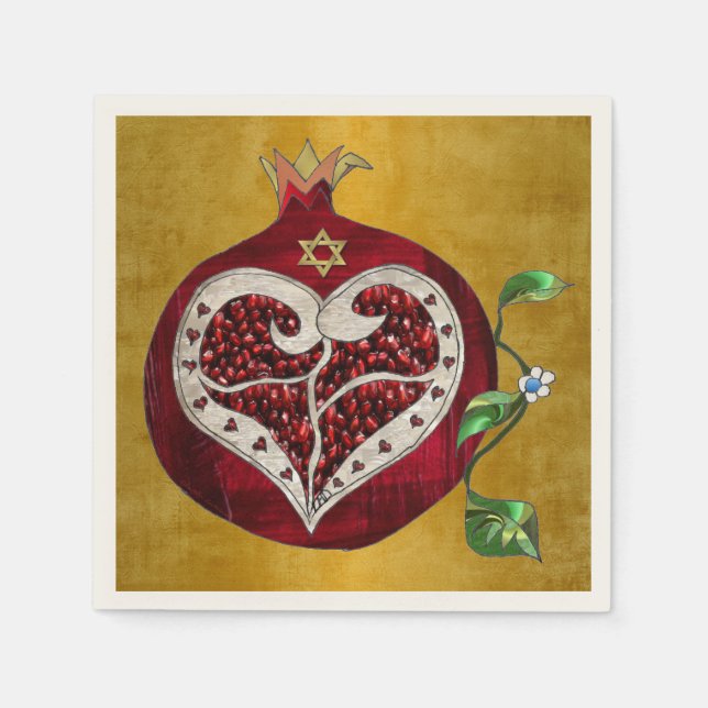 Servilleta De Papel Judaica Pomegranate Heart Hanukkah Rosh Hashanah (Anverso)