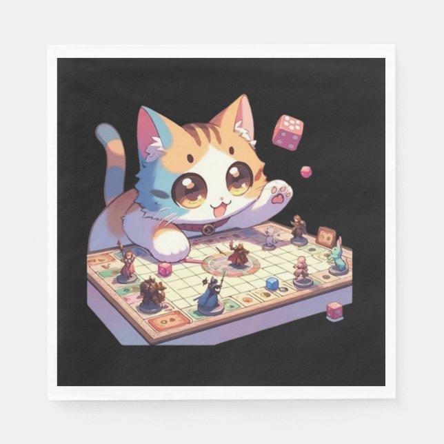 Servilleta De Papel Juego de Mesa Gato Lanzando Dados (Anverso)