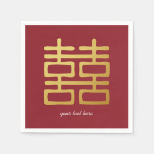 Servilleta De Papel Juego de Napkin Fiesta Oro y Doble Felicidad Roja