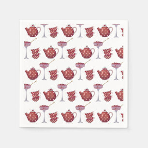 Servilleta De Papel Juego de té de mancha roja y patrón de fresas