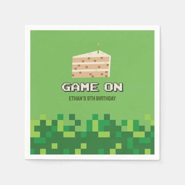 Servilleta De Papel Juego Pixelado En Invitación De Cumpleaños Para Ni (Anverso)
