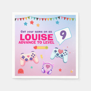 Servilleta De Papel Jugador Chica Colorful Pink Video Game Birday