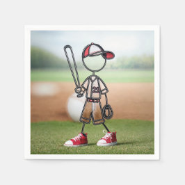 Servilleta De Papel Jugador De Béisbol En Figura De Palitos Con Zapati