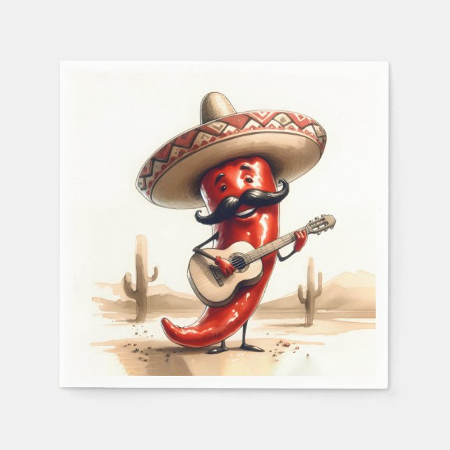 Servilleta De Papel Jugador mexicano de guitarra de pimentón rojo (Anverso)