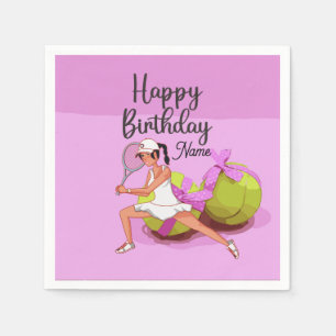 Servilleta De Papel Jugadora de tenis con jugador rosa de cumpleaños f