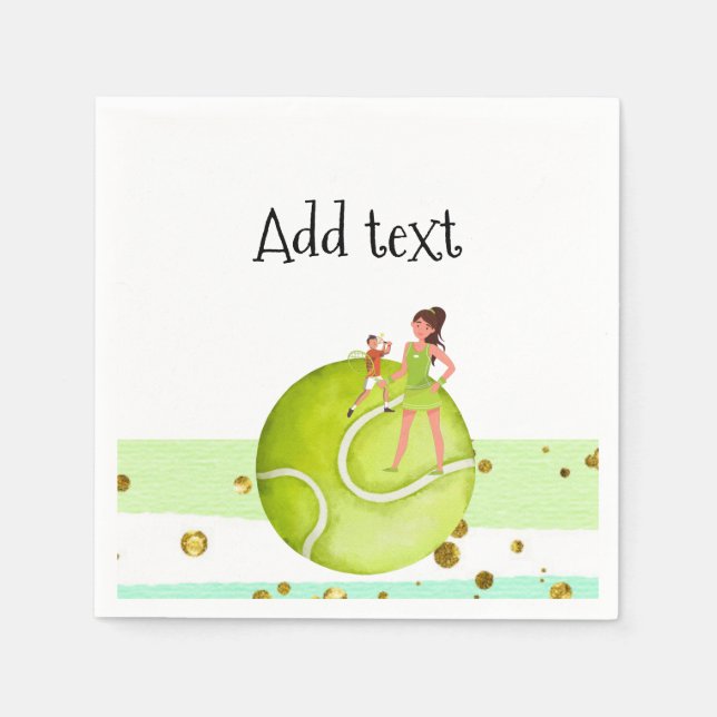 Servilleta De Papel Jugadora de tenis sostiene raqueta y bola (Anverso)