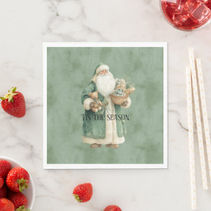 Servilleta De Papel Juguetes de Navidad de Papá Noel con Abrigo Verde