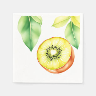 Servilleta De Papel Juicy Kiwi en acuarela sobre fondo blanco
