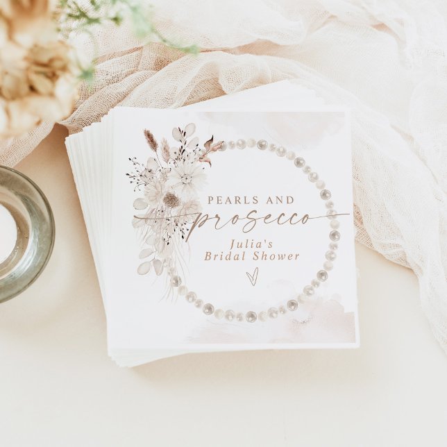 Servilleta De Papel JULIA Boho Floral Pearls & Prosecco Bridal Shower (Subido por el creador)