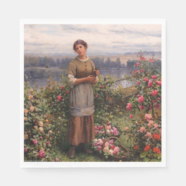 Servilleta De Papel Julia reuniendo Rosas (hermosa Chica y flores) (Anverso)