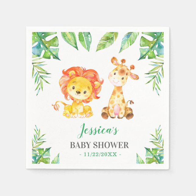 Servilleta De Papel Jungla Safari Green Baby Boy Shower Liraffe (Anverso)