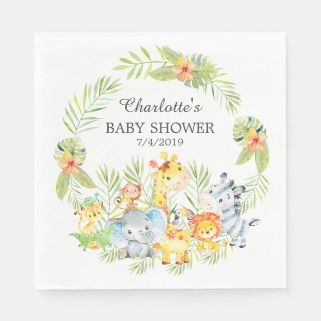 Servilleta De Papel Jungle Animals Boys Baby Shower Paper Napkins (Anverso)