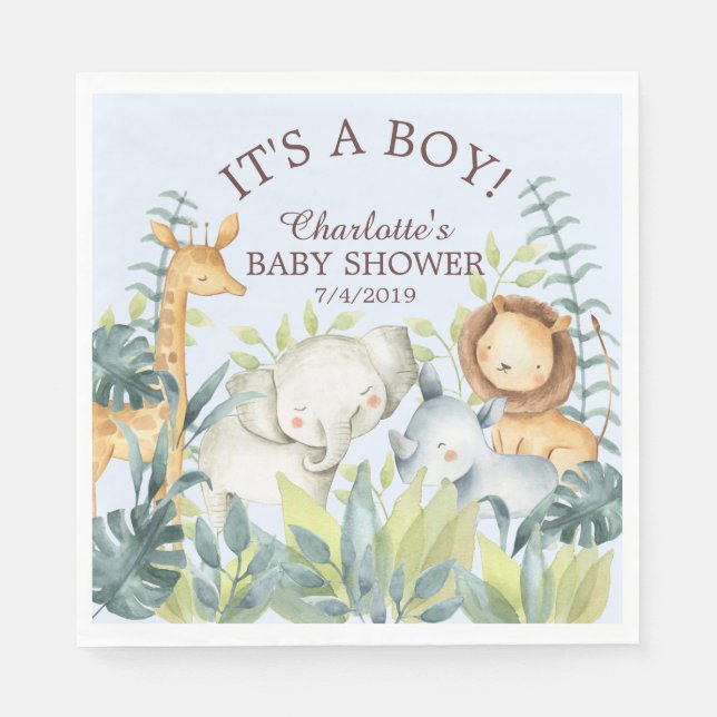 Servilleta De Papel Jungle Animals Boys Baby Shower Paper Napkins (Anverso)