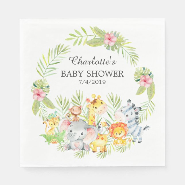 Servilleta De Papel Jungle Animals Chicas Baby Shower Papeles (Anverso)