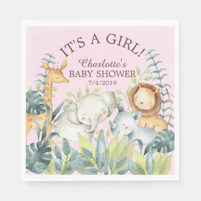 Servilleta De Papel Jungle Animals Chicas Baby Shower Papeles (Anverso)