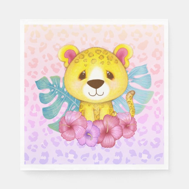 Servilleta De Papel Jungle Animals Leopard Floral Baby Shower (Anverso)