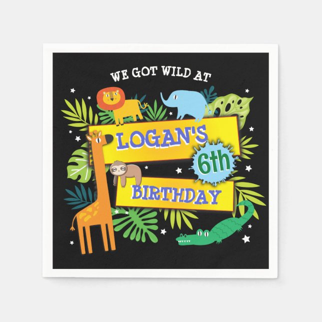 Servilleta De Papel JUNGLE ANIMALS SAFARI ZOO Papel de cumpleaños (Anverso)