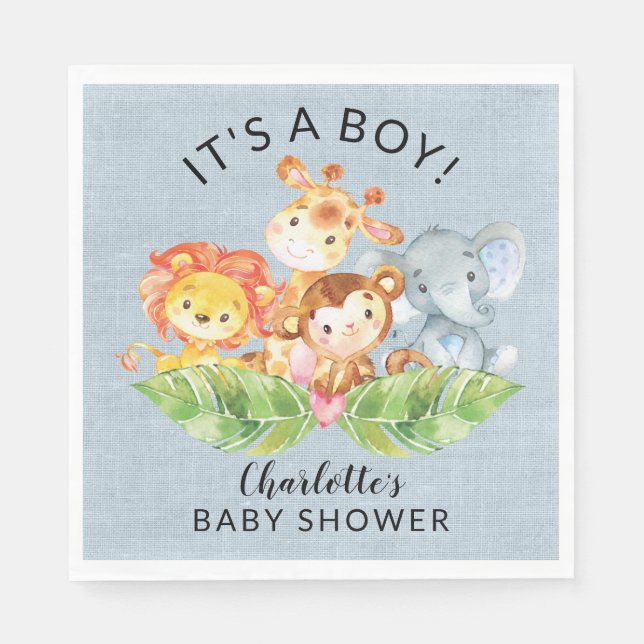 Servilleta De Papel Jungle Baby Animals Boys Baby Shower (Anverso)