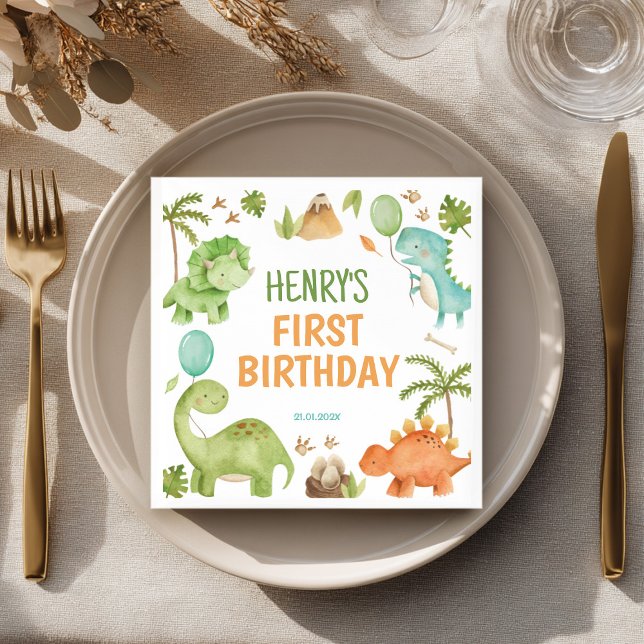 Servilleta De Papel Jungle Dinosaur Cute Boy Birthday Party Napkins (Subido por el creador)