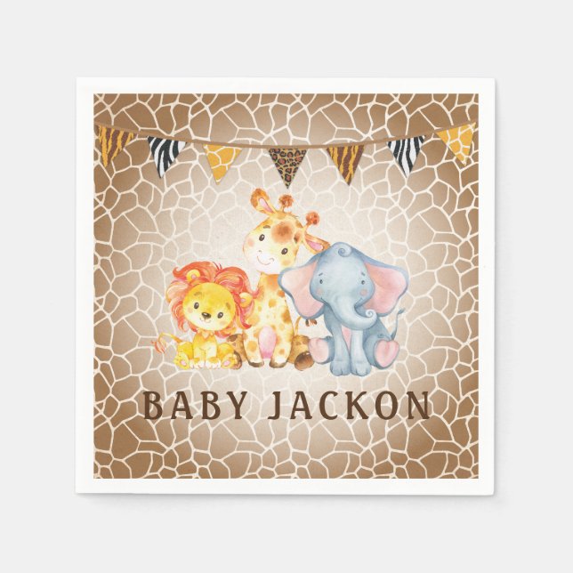 Servilleta De Papel Jungle Elephant Baby Shower Napkins (Anverso)