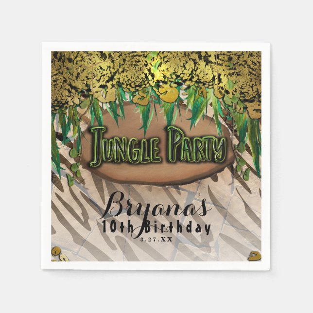 Servilleta De Papel JUNGLE FIESTA Gold Glam Animal Print Cumpleaños (Anverso)