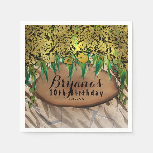 Servilleta De Papel JUNGLE FIESTA Gold Glam Animal Print Cumpleaños (Anverso)