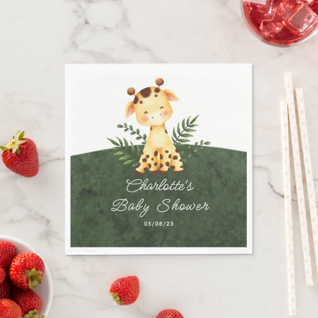 Servilleta De Papel Jungle Giraffe Baby Shower Paper Napkins (In situ)