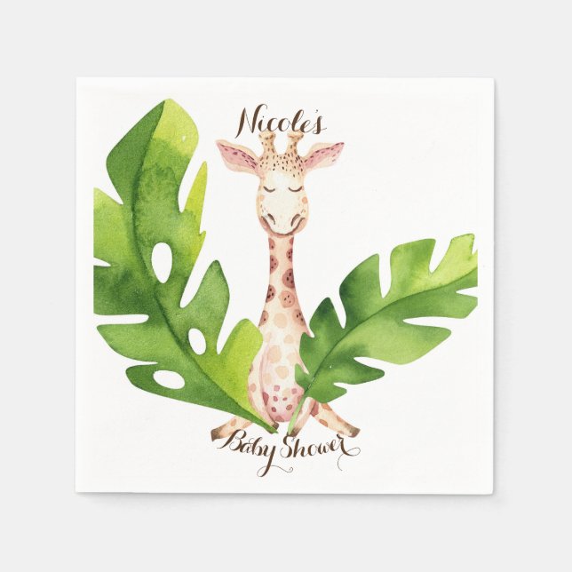 Servilleta De Papel Jungle Giraffe Watercolor Fiesta Baby Shower (Anverso)