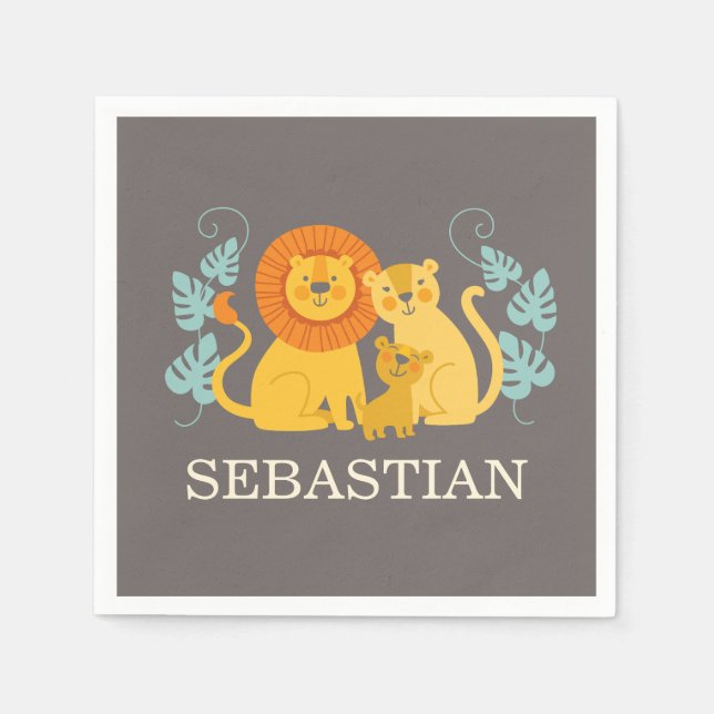 Servilleta De Papel Jungle Lion Baby Shower Napkin (Anverso)