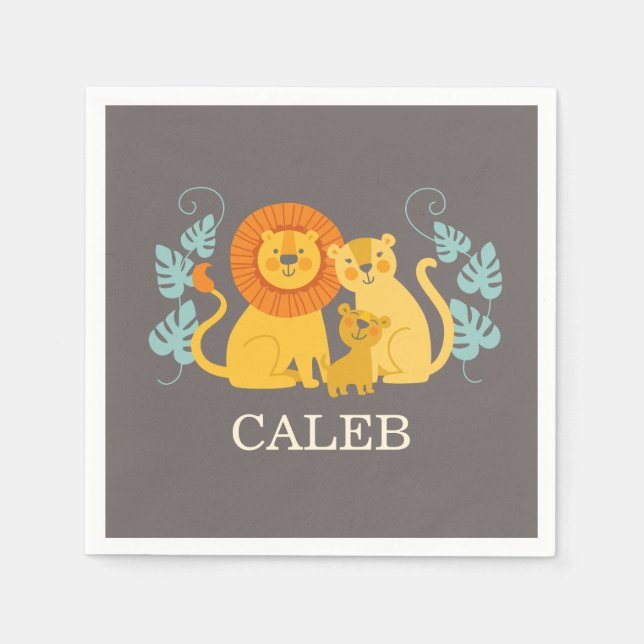 Servilleta De Papel Jungle Lion Baby Shower Napkin (Anverso)