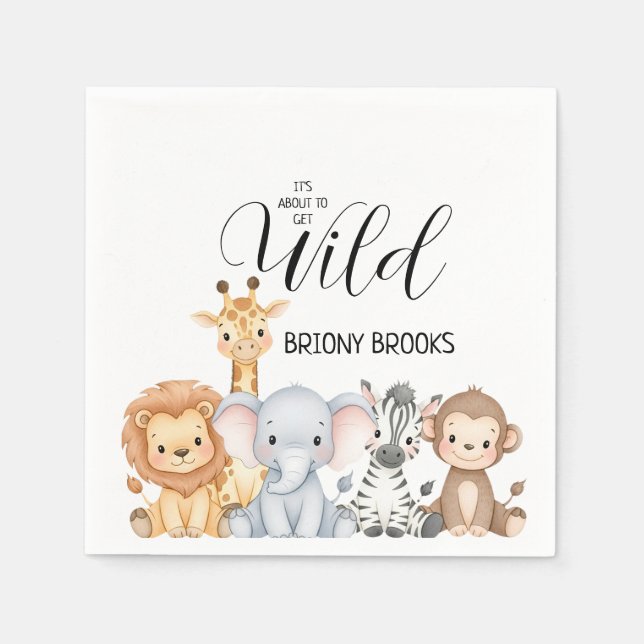 Servilleta De Papel Jungle Safari "It's About To Get Wild" Baby Shower (Anverso)