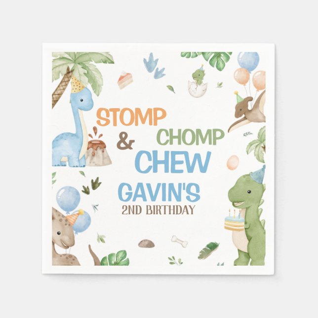 Servilleta De Papel Jurassic Cute Dinosaur Birthday Party Paper Napkin (Anverso)