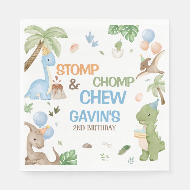 Servilleta De Papel Jurassic Cute Dinosaur Birthday Party Paper Napkin (Anverso)