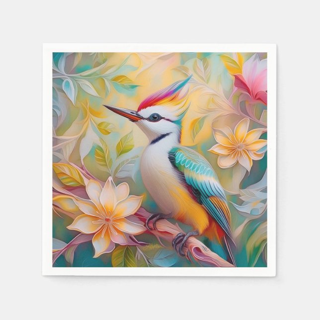 Servilleta De Papel Juvenil Rainbow Woodpecefer Fantasy Bird (Anverso)