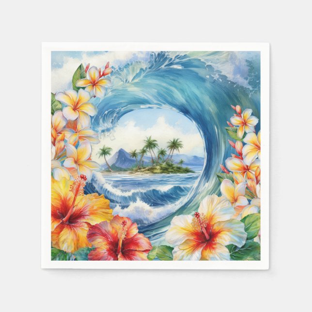 Servilleta De Papel Kai Aloha Hibiscus Watercolor Wave (Anverso)