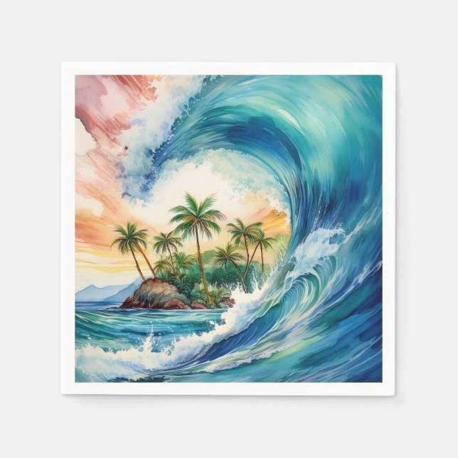 Servilleta De Papel Kai Aloha Motu Watercolor Wave (Anverso)