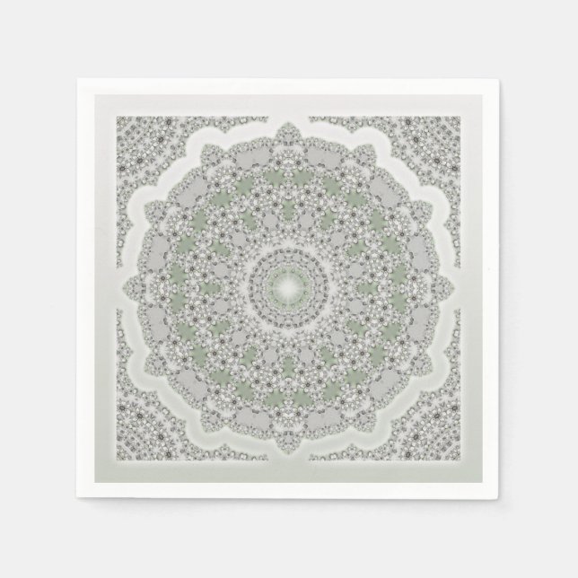 Servilleta De Papel Kaleidoscope Fractal Mandala - verde gris (Anverso)