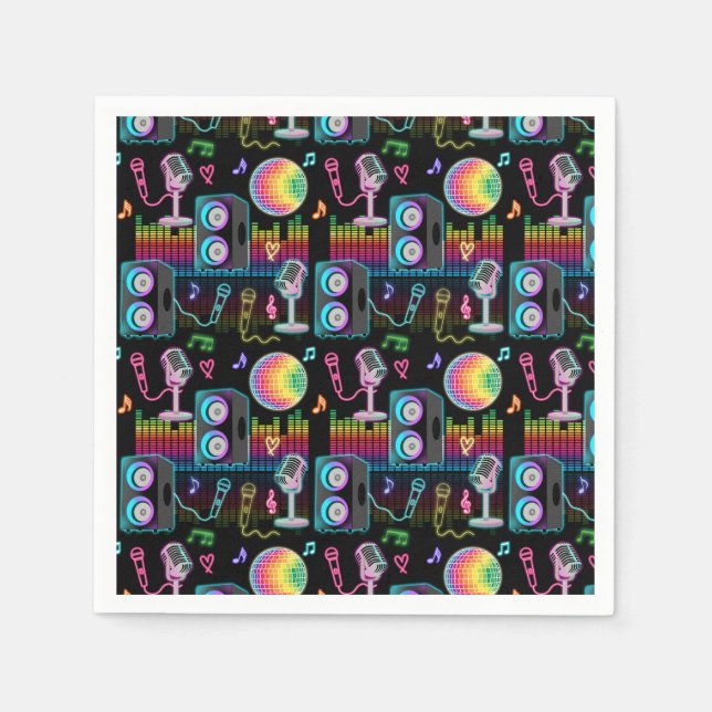 Servilleta De Papel Karaoke Neon Glow Singing Music Party (Anverso)