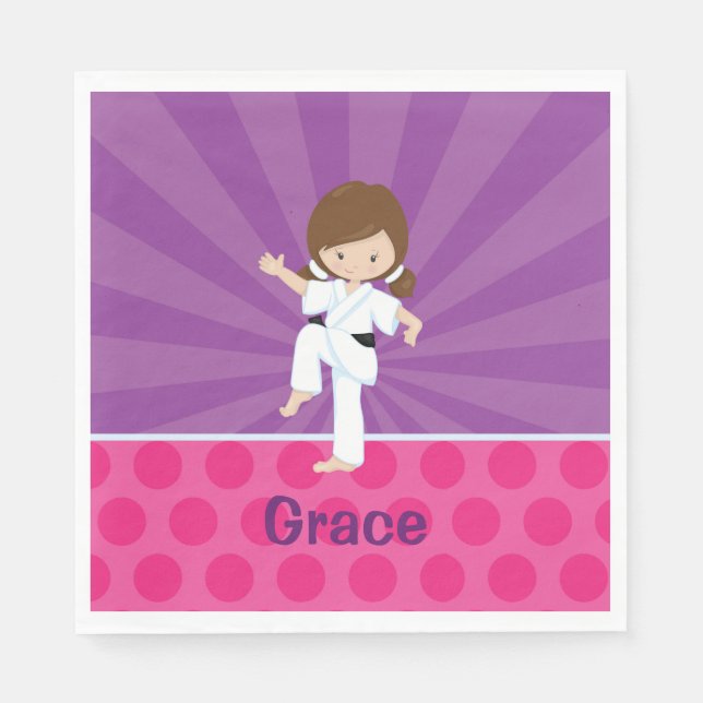 Servilleta De Papel Karate Kid Chica Purple Rays Napkin Brown (Anverso)