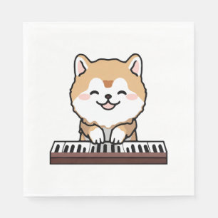 Servilleta De Papel Kawaii Cute Dog Jugando El Teclado Piano