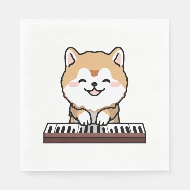Servilleta De Papel Kawaii Cute Dog Jugando El Teclado Piano (Anverso)