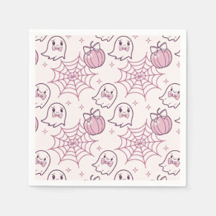 Servilleta De Papel Kawaii Fantasma de Halloween rosa y Calabaza