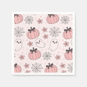 Servilleta De Papel Kawaii Fantasma y Calabazas de Halloween Rosa